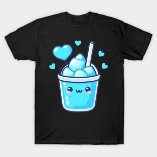 Cute Kawaii Blue Lagoon Cocktail Drink with Ice and Hearts | Cute Kawaii Design T-Shirt